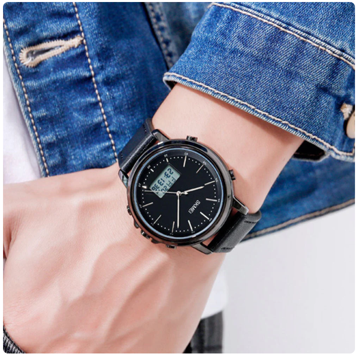 SKMEI Men's Fashion Digital Watch Analog Leather Multifunctional Waterproof Men's Watch 1652 &nbsp;Skemi Men Digital Analog Watch - Without Box
