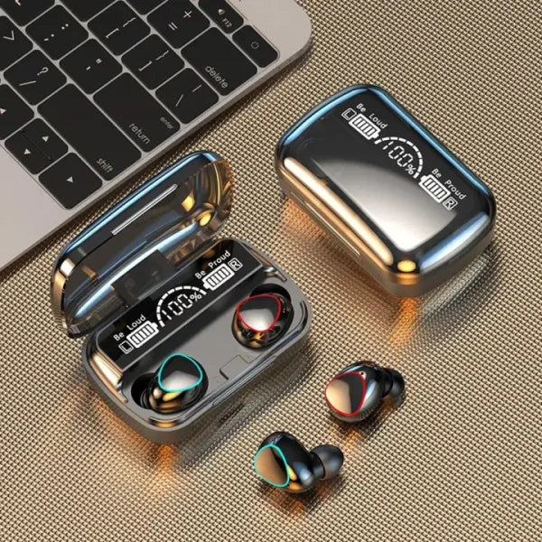 M10 Wireless Bluetooth Earbuds – LED Display, Power Bank Case, High Bass Sound
