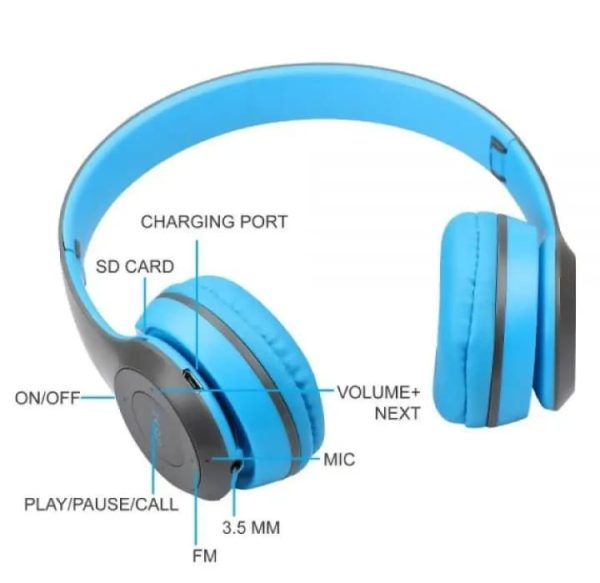 P47 Bluetooth Wireless Headphones – Foldable, FM Radio, SD Card Support